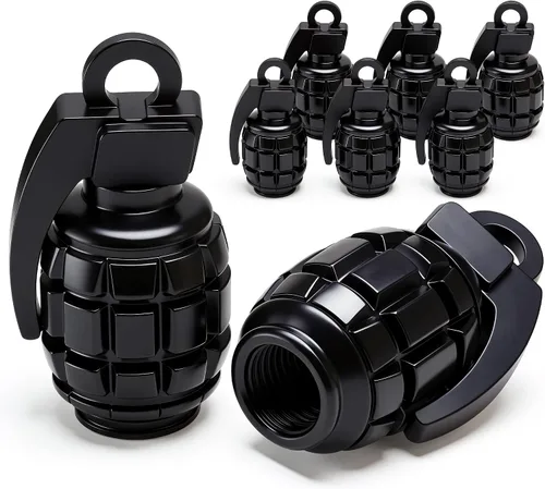 Vista 17 de 4 tapas de válvula de neumático, cubiertas universales de válvula de neumático de aleación de aluminio para automóviles, camiones, SUV, Negro
