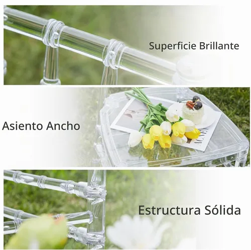 Vista 5 de KAIHAOWIN Silla Chiavari transparente de cristal Morden acrílico sillas de comedor para eventos, bodas, fiestas, recepción, 2 unidades Silla