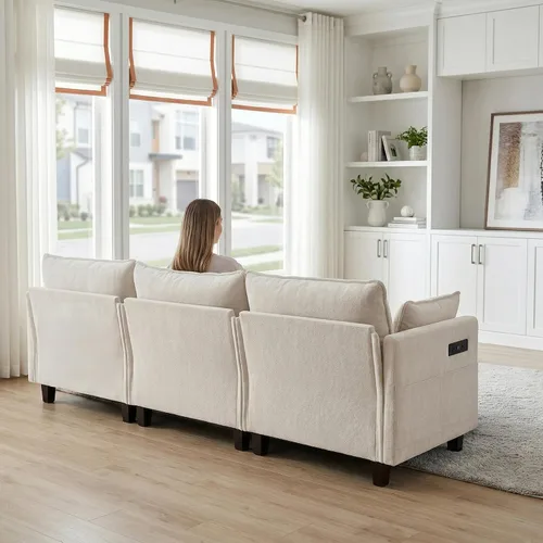 Vista 7 de Sofá modular en forma de L de 102 pulgadas con otomana, sofá de asiento profundo de felpilla de 4 asientos con almohada para sala de estar