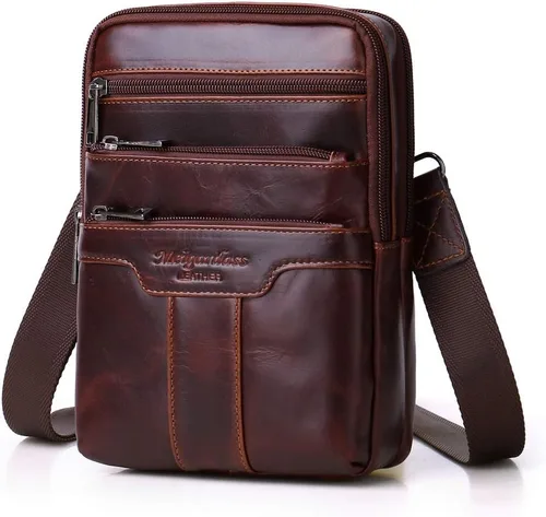 Vista 5 de Hebetag Bolso bandolera de cuero pequeño para hombres y mujeres, para viajes al aire libre, negocios