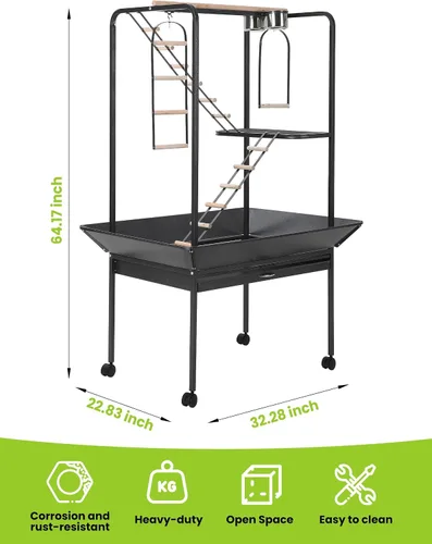 Vista 2 de TrailBlaze Spacious Bird Play Center Stand SY-252, pajarero de loro resistente para interiores y exteriores con ruedas bloqueables, perchas
