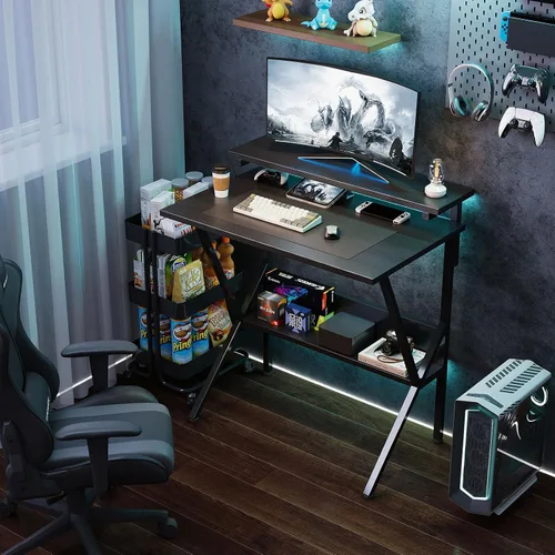 Vista 2 de COTUBLR Escritorio Pequeño, Escritorio de Computadora Pequeño de 27.5 Pulgadas para Espacios Pequeños, Escritorio de Computadora con Soporte