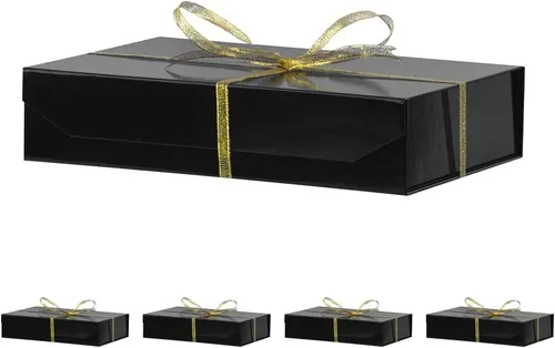 Vista 65 de 1 paquete de caja de regalo negra con tapas, pequeña de 12 x 8 x 2.7 pulgadas, cajas de regalo para ropa, cajas de regalo para camisas con cinta