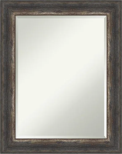 Vista 18 de Amanti Art Brown Wall Mirror 25x21 Bark Rustic Char Rectangle Bathroom Mirror for Wall Decor Living Room, Small Rustic Farmhouse Frame, Hangs