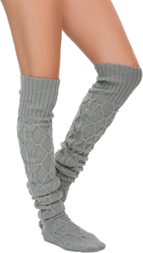 Vista 8 de YELAIVP Calcetines altos de punto trenzado para mujer, calcetines por encima de la rodilla, calentadores de piernas extra largos