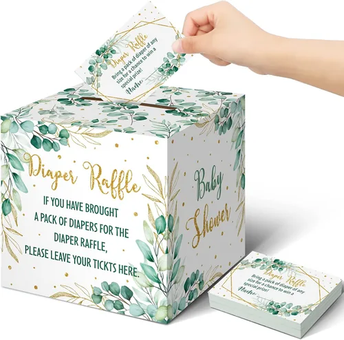 Vista 47 de Teling 51 boletos para rifas de pañales con caja de tarjetas, decoración de baby shower, caja de revelación de género para fiesta de rifas