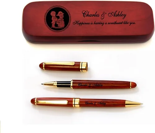 Vista 9 de Estuche de madera de arce personalizado y dos bolígrafos para el día de San Valentín