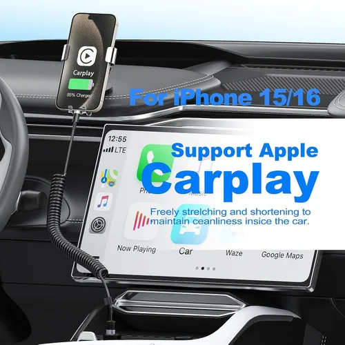 Vista 2 de CarPlay - Paquete de 2 cables de carga en espiral USB A a USB C para iPhone 15, cable de carga corto para automóvil/Uber, sincronización de datos