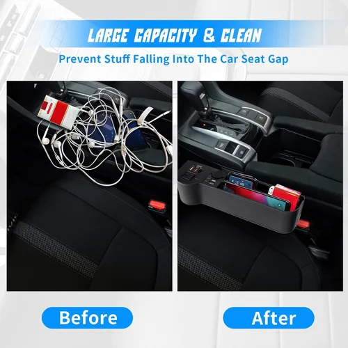 Vista 6 de Organizador de llenado de espacio para asiento de automóvil con inversor de corriente de protección múltiple de 12 V CC a 110 V CA, 4 USB de carga