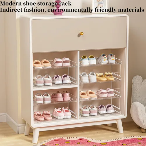 Vista 6 de Zapatero acrílico de 2 niveles para niños, organizador de zapatos para zapatos y botas, estante transparente para zapatos para armario, organizador