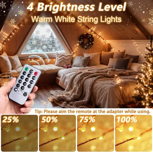 Vista 3 de Guirnalda de luces LED de 99 pies con 300 luces para dormitorio, patio, interior/exterior, impermeable, luces de cobre para cumpleaños, boda