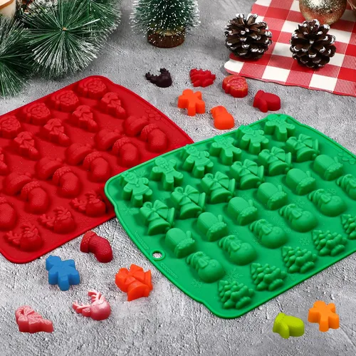 Vista 7 de Moldes de caramelo navideños Kamehame, 2 piezas con 30 cavidades de caramelo navideño en forma de goma, moldes navideños de chocolate de silicona