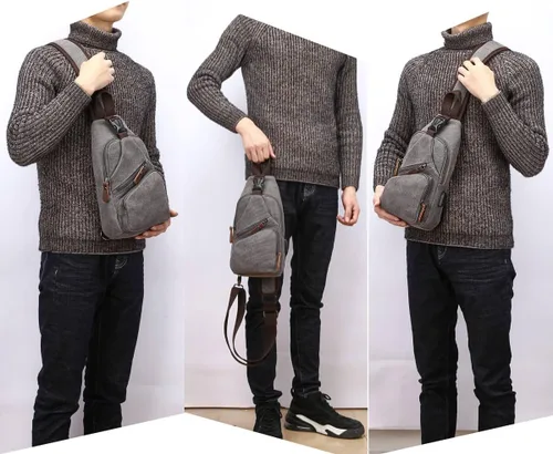 Vista 6 de Bolsa bandolera de lona, mochila cruzada, mochila de hombro casual para hombres y mujeres, actividades al aire libre, ciclismo, senderismo, viajes