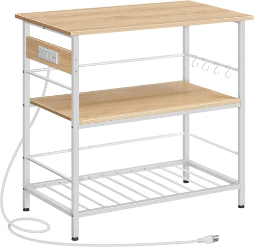 Vista 11 de HOOBRO Isla de Cocina con Almacenamiento, Mesa de Isla de Cocina con Toma de Corriente, 35.4" L Estación de Café de 3 Niveles y Soporte para Negro