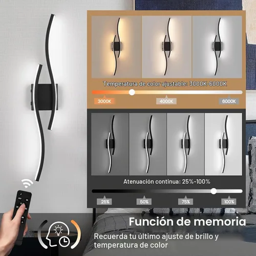 Vista 2 de Apliques de pared a pilas, apliques de pared recargables, luz LED inalámbrica de 3000 K-6500 K, lámpara de pared moderna no cableada para sala