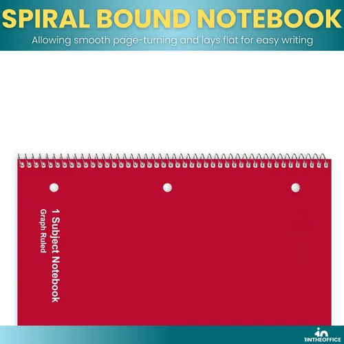 Vista 5 de 1InTheOffice Cuaderno de espiral de papel cuadriculado de 8.5 x 11, cuaderno a rayas gráficas de 5 cuadrados por pulgada, rojo, 70 hojas, 8 x 10.5