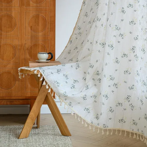 Vista 14 de Cortinas florales de granja semiopacas para sala de estar, de 63 pulgadas de largo, mezcla de lino y algodón, paneles de cortina de ventana cortos