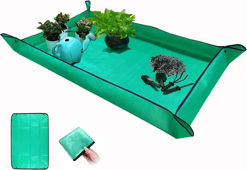 Vista 7 de BIUWING Tapete plegable para trasplante de plantas de interior, 2 piezas, tela de trabajo de jardín, impermeable, gruesa, para jardinería