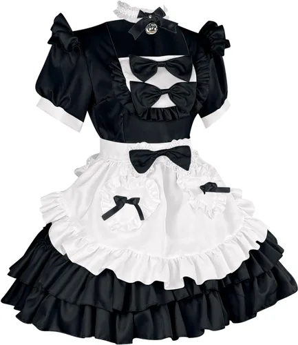Vista 3 de Kawaii - Vestido de uniforme de Lolita para niñas adolescentes, vestido de sirvienta japonés, anime, cosplay, vestido de sirvienta de Halloween Ren