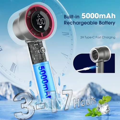 Vista 4 de Ventilador turbo portátil de mano de 1 a 100 velocidades, 15000 RPM, ventiladores de viaje personales de ultra alta velocidad, mini ventiladores