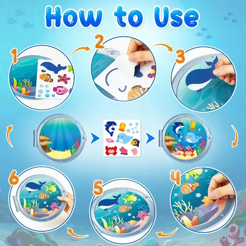 Vista 3 de WATINC - Calcomanía de escena de animales marinos para manualidades, haz tu propio mundo de animales del océano bajo el mar, calcomanías