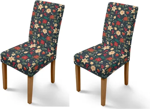 Vista 88 de Rnyleeg Fundas navideñas para sillas de comedor, fundas de asiento de comedor con estampado de campanas brillantes, juego de 1 funda suave y lavable