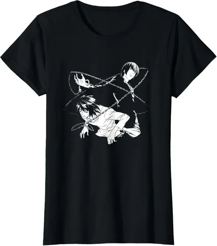 Vista 15 de Death Note Camiseta de anime Light and L Chains Negro
