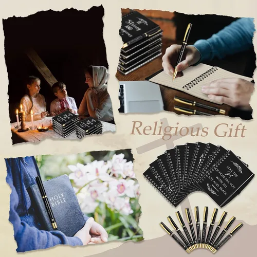 Vista 6 de Kosiz Juego de 60 unidades/30 regalos cristianos a granel incluye cuaderno en espiral y bolígrafo con versículo bíblico, bolígrafo de oración