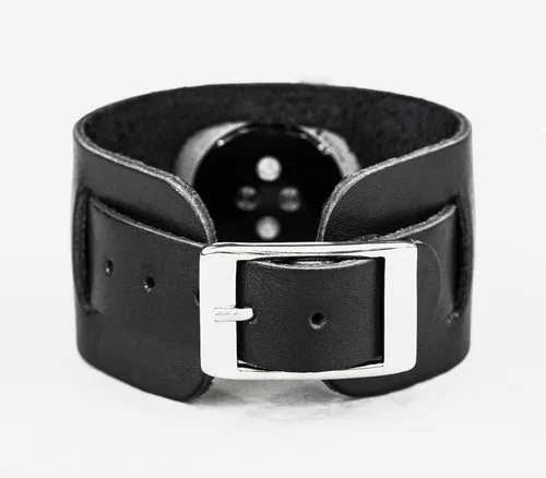 Vista 7 de Correa ancha de cuero compatible con Apple Watch de 1.496 in 1.575 in 1.614 in 1.654 in 1.732 in 1.772 in 1.811 in 1.929 in, hecho a mano UA 1240