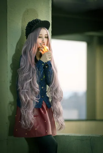 Vista 2 de 39.4 in39 largo anime rizado Cosplay pelucas LolitaHarajuku estilo partido pelo