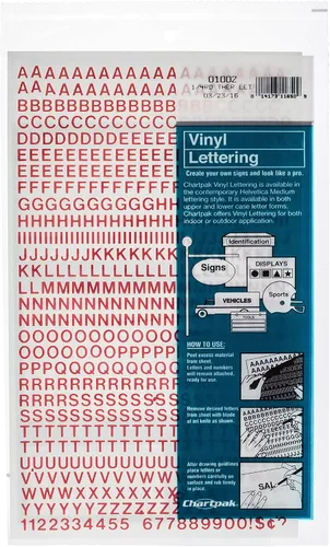 Vista 5 de Chartpak letras y números de capital vinilo autoadhesivo, 1/2 pulgadas de alto, negro, 201 por pack (01010), Blanco