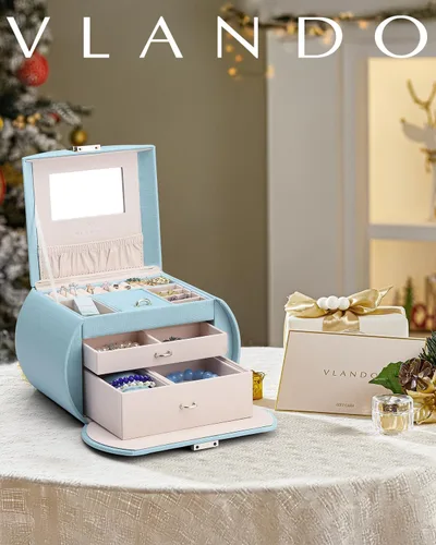 Vista 2 de Vlando Joyero de tamaño mediano, diseño de princesa, regalo fabuloso para niñas (azul)