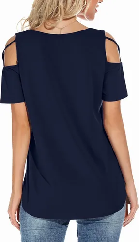 Vista 4 de NILOUFO - Blusas de verano para mujer, manga corta, tiras y hombros descubiertos