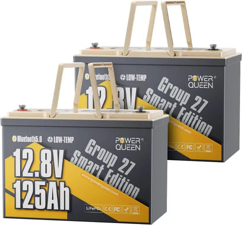 Vista 22 de Power Queen - Batería de litio LiFePO4 de 12 V/100 Ah con Bluetooth, batería de ciclo profundo de corte de baja temperatura con BMS de 100 A, 1280