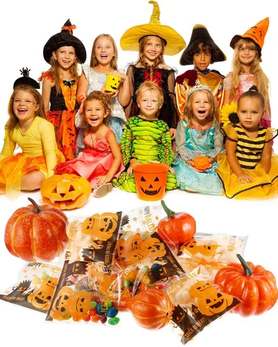 Vista 5 de Boao 100 bolsas de golosinas de Halloween, bolsas transparentes autoadhesivas para dulces, calabaza a granel, celofán, bolsa de plástico