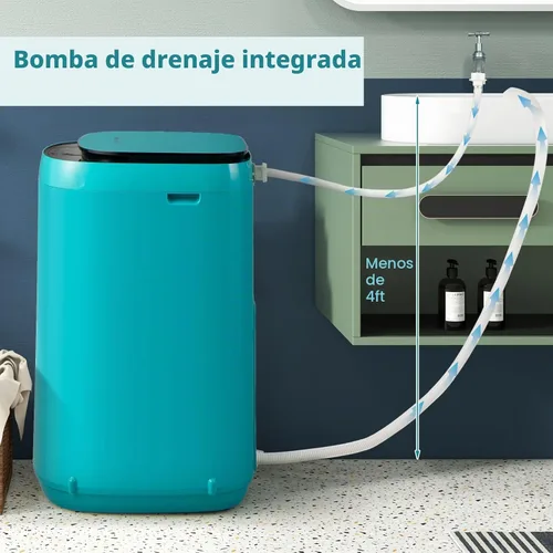 Vista 4 de COSTWAY Lavadora portátil de 7.7 libras, máquina de lavandería completamente automática de 0.78 pies cúbicos con 10 programas preestablecidos, 3 Azul