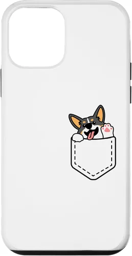 Vista 12 de iPhone 15 Funny Peeking Tricolor Corgi dentro del bolsillo para el caso del dueño del perro