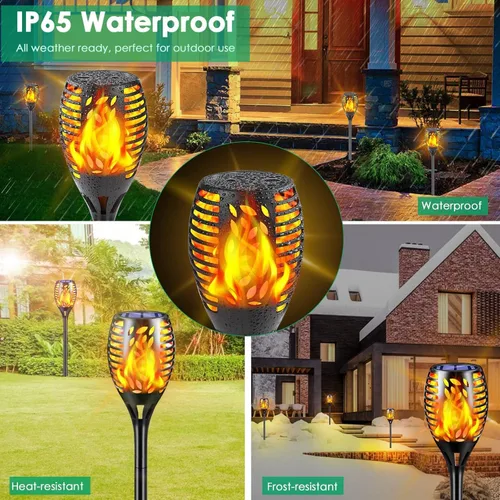 Vista 7 de TomCare Paquete de 6 antorchas de llamas parpadeantes para exteriores, luces decorativas de jardín, alimentadas por energía solar, iluminación