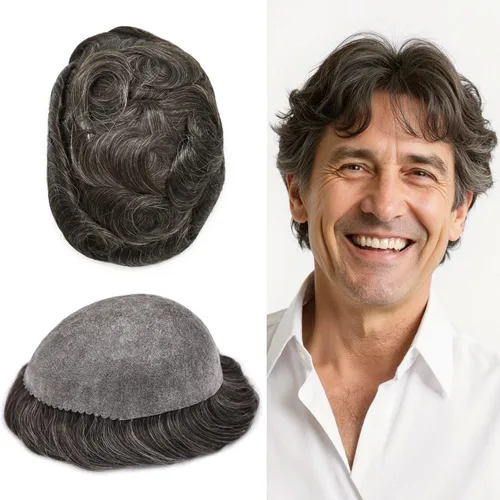 Vista 23 de Extensiones de pelo tipo tupé para hombre, sistema de reemplazo de cabello humano virgen 100% europeo, piel fina y duradera, inyección