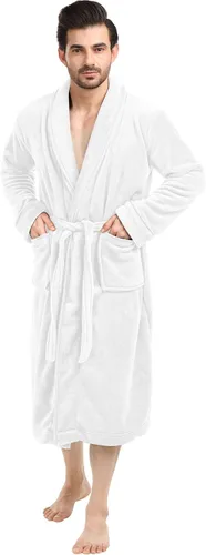 Vista 6 de NY Threads - Bata de baño lujosa en tejido polar con cuello de chal para hombre