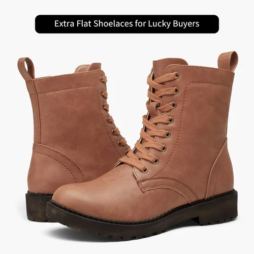 Vista 7 de Vepose Botines de combate 25 para mujer con cordones y cremallera interior de media pantorrilla para mujer