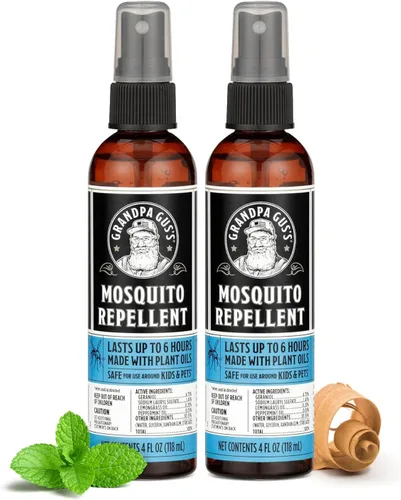 Vista 10 de Grandpa Gus's Spray repelente de mosquitos natural – Repelente de insectos a base de plantas sin DEET para niños y familia, hasta 6 horas, espray