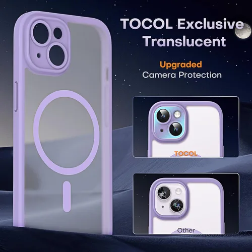 Vista 901 de TOCOL Funda magnética 3 en 1 para iPhone 15 Pro, mejorada [protección completa de cámara] con 2 protectores de pantalla, compatible con MagSafe Gris