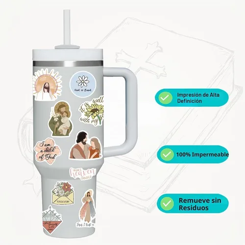 Vista 6 de 100 calcomanías cristianas para botellas de agua, calcomanías de versículo bíblico de Jesús, calcomanías motivacionales de fe religiosa