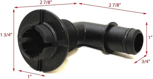 Vista 3 de Montaje de drenaje para barco Qwik-Lok 90 grados con púas de 3/4 pulgadas