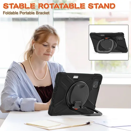 Vista 2 de Funda resistente para tablet, funda protectora multifunción con mango giratorio de 360 grados, correa de hombro extraíble para Mi Pad 6 6 Pro