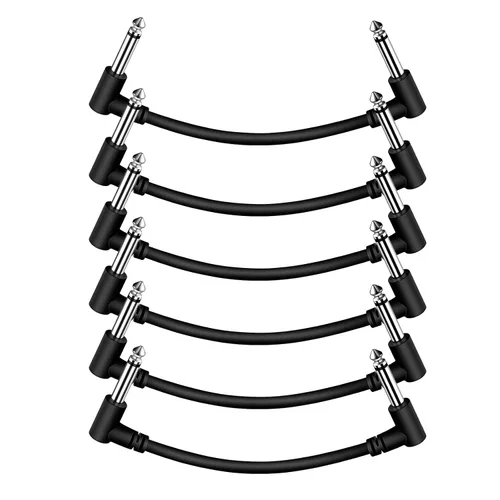 Vista 9 de Paquete de 3 cables de efecto de cable de parche de pedal de guitarra negro de 3 pulgadas, TS en ángulo recto de 1/4 pulgadas