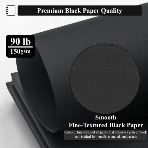 Vista 3 de Cuaderno de bocenas de papel negro SuFly 5.5 x 8.5, 60 hojas (90lb/150gsm) Papeles de artista para dibujo Papel negro para lápices