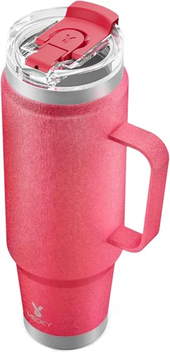 Vista 17 de Meoky Vaso de viaje de acero inoxidable de 40 onzas con asa, taza de viaje de acero inoxidable con tapa para sorber 2 en 1, taza de café aislada al