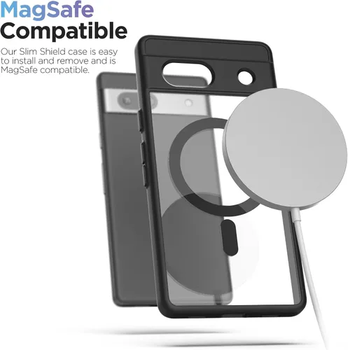 Vista 4 de ENCASED Funda magnética para Google Pixel 7a (2023) compatible con carga y accesorios MagSafe, transparente/negro (PIXEL-7A 2023)